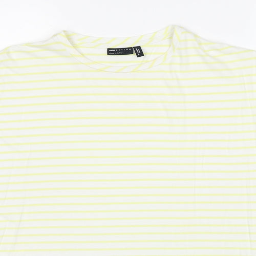 ASOS Womens Yellow Striped Cotton Basic T-Shirt Size 6 Round Neck