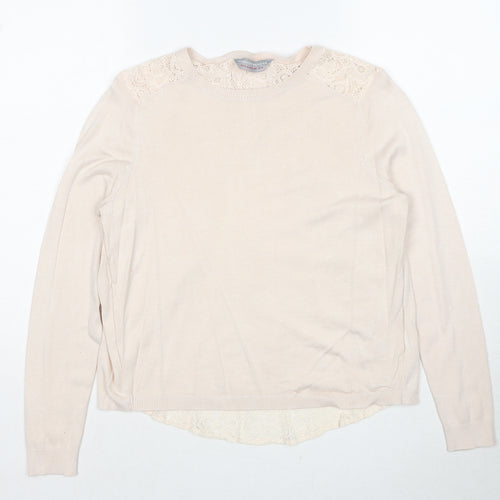 Dorothy Perkins Womens Beige Round Neck Viscose Pullover Jumper Size 8 - Lace Details