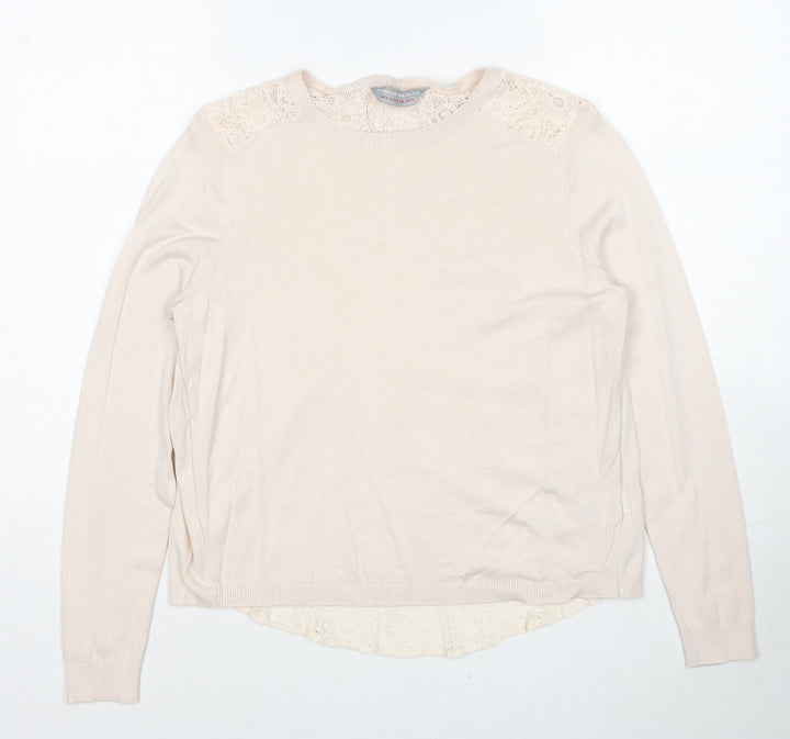 Dorothy Perkins Womens Beige Round Neck Viscose Pullover Jumper Size 8 - Lace Details