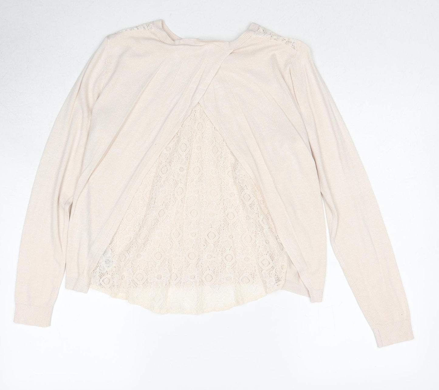 Dorothy Perkins Womens Beige Round Neck Viscose Pullover Jumper Size 8 - Lace Details