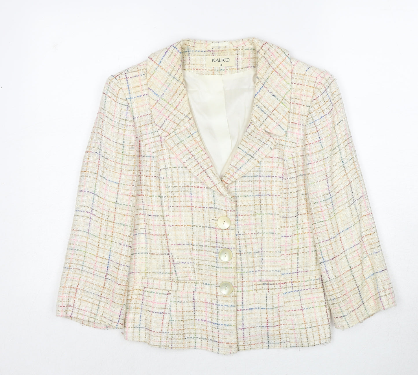 Kaliko Womens Ivory Geometric Jacket Blazer Size 10 Button