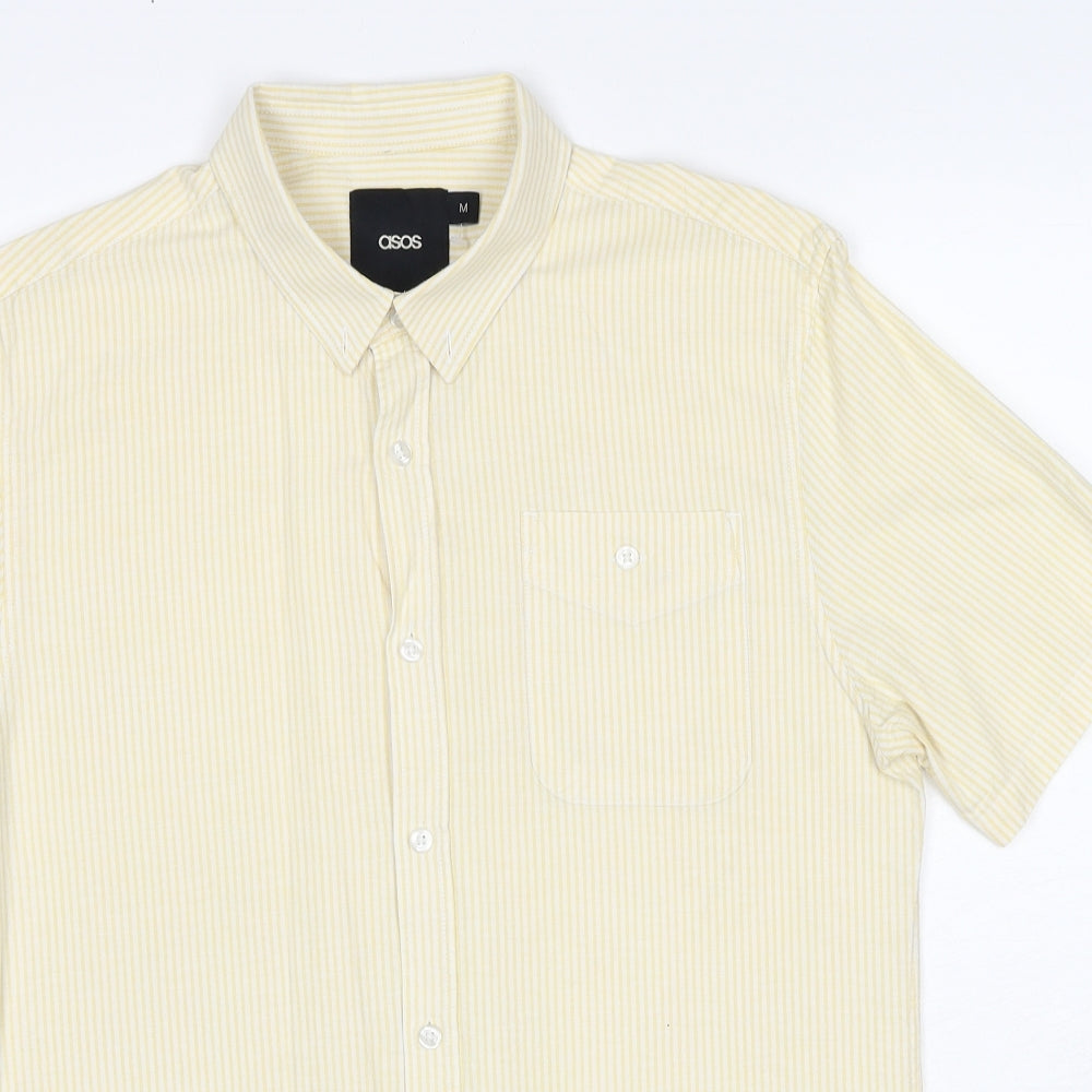 ASOS Mens Yellow Striped Cotton Button-Up Size M Collared Button