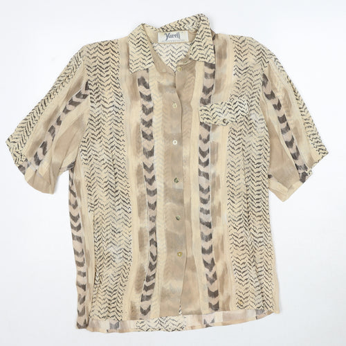 Yarell Womens Beige Geometric Polyester Basic Blouse Size 10 Collared