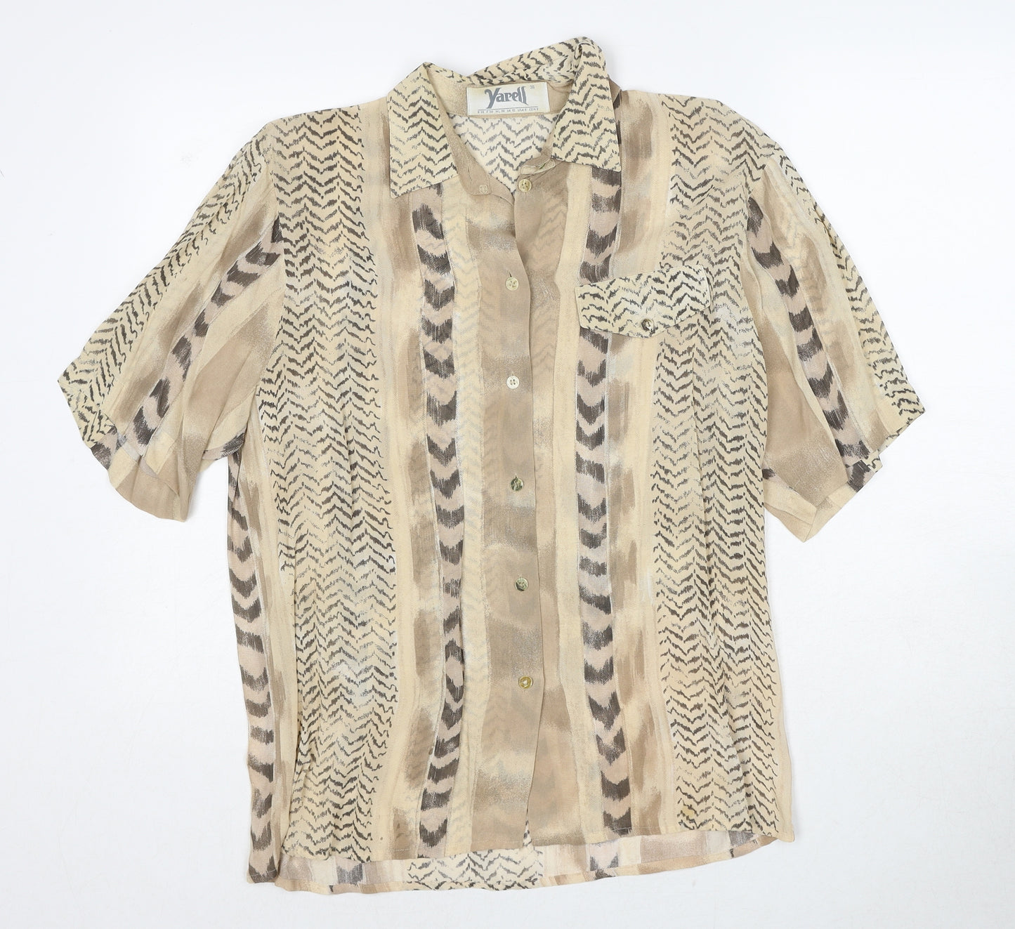 Yarell Womens Beige Geometric Polyester Basic Blouse Size 10 Collared