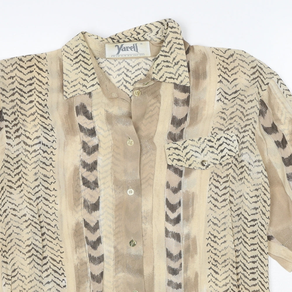 Yarell Womens Beige Geometric Polyester Basic Blouse Size 10 Collared