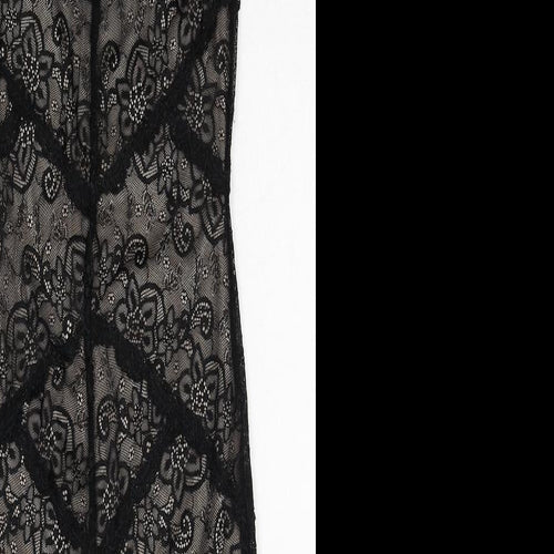 Oasis Womens Black Geometric Polyamide A-Line Size XS Round Neck Button