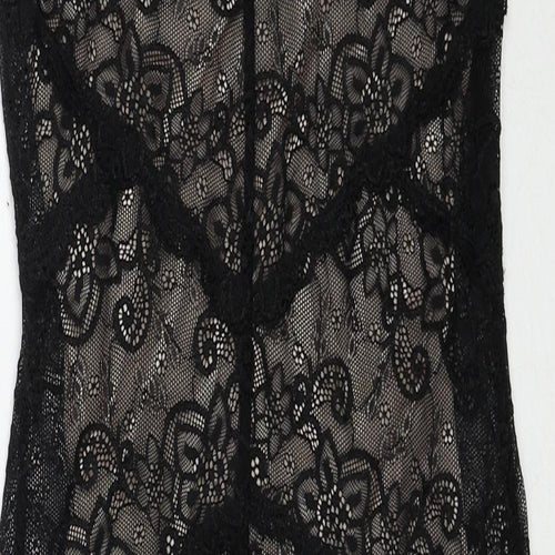 Oasis Womens Black Geometric Polyamide A-Line Size XS Round Neck Button