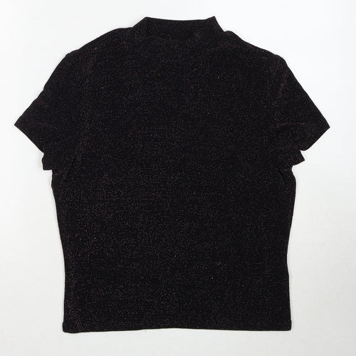Monki Womens Black Geometric Polyamide Basic Blouse Size M Mock Neck
