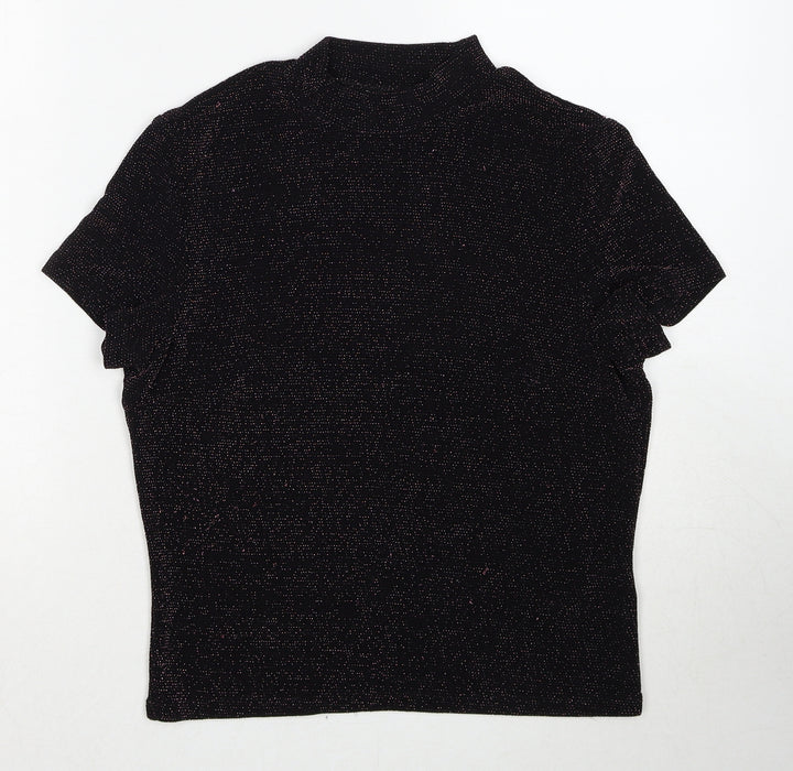 Monki Womens Black Geometric Polyamide Basic Blouse Size M Mock Neck