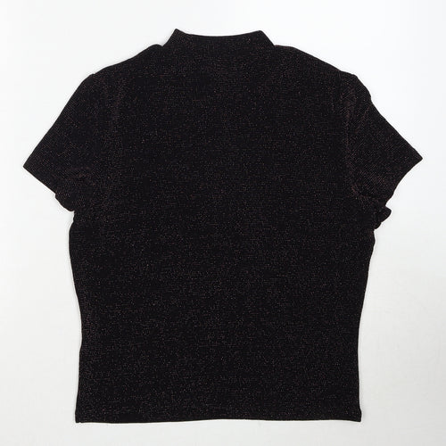 Monki Womens Black Geometric Polyamide Basic Blouse Size M Mock Neck