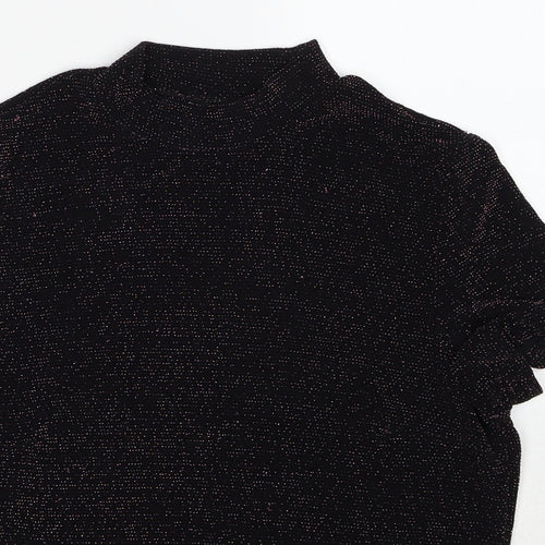 Monki Womens Black Geometric Polyamide Basic Blouse Size M Mock Neck