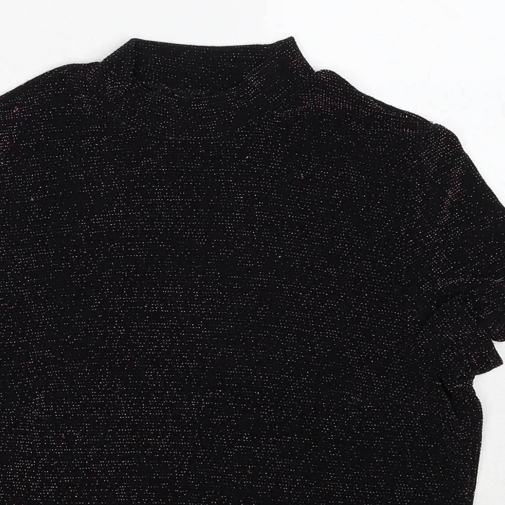 Monki Womens Black Geometric Polyamide Basic Blouse Size M Mock Neck