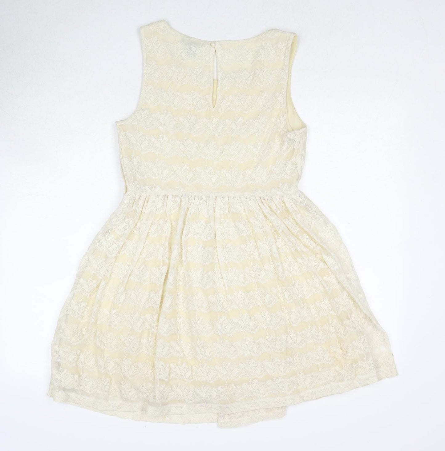 H&M Womens Ivory Cotton Fit & Flare Size S Round Neck Button