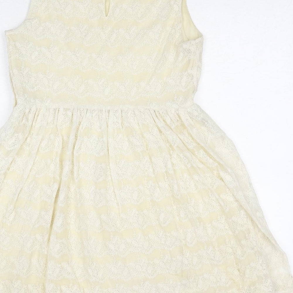 H&M Womens Ivory Cotton Fit & Flare Size S Round Neck Button