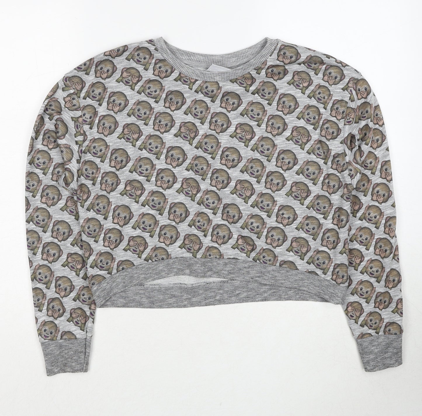 M&Co Girls Grey Geometric Cotton Pullover Sweatshirt Size 12-13 Years Pullover - Monkey Print
