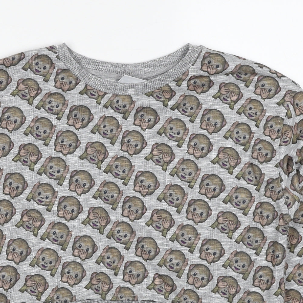 M&Co Girls Grey Geometric Cotton Pullover Sweatshirt Size 12-13 Years Pullover - Monkey Print