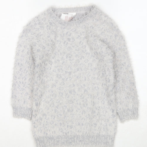 E-vie Girls Grey Round Neck Nylon Pullover Jumper Size 5 Years Pullover