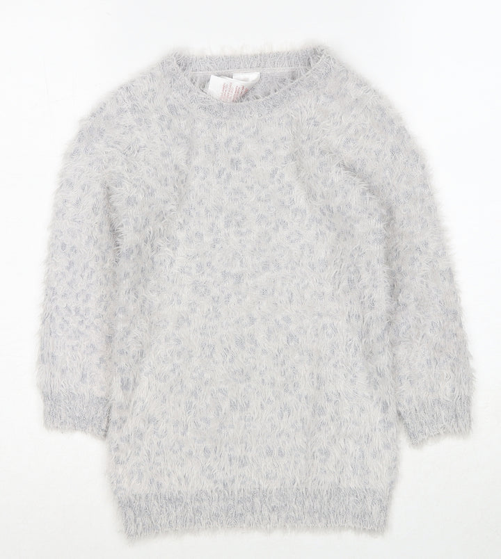 E-vie Girls Grey Round Neck Nylon Pullover Jumper Size 5 Years Pullover