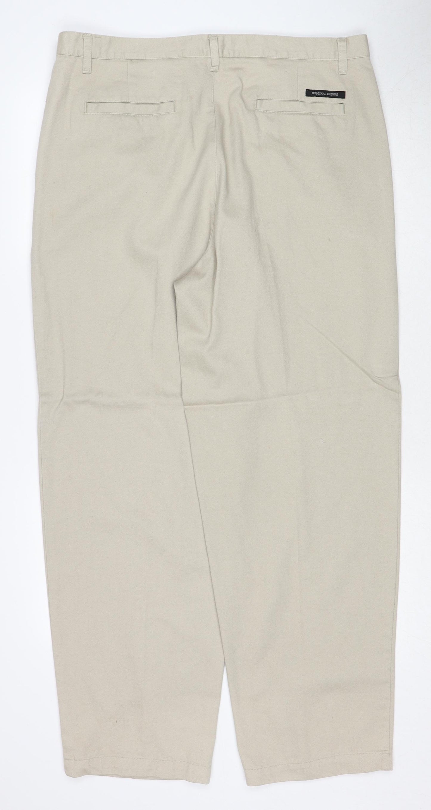 Burton Mens Beige Cotton Trousers Size 36 in Regular Zip