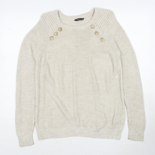 Stradivarius Womens Beige Round Neck Acrylic Pullover Jumper Size S
