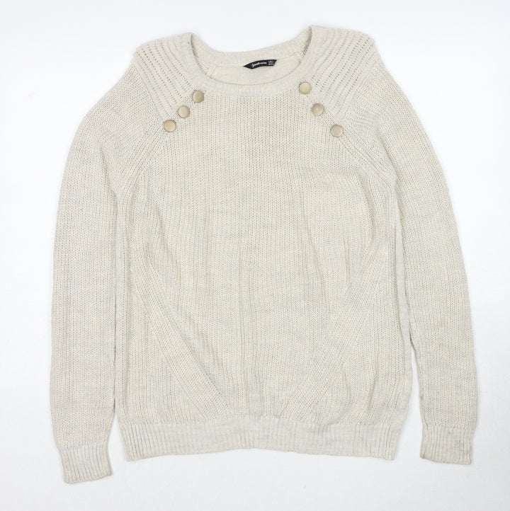 Stradivarius Womens Beige Round Neck Acrylic Pullover Jumper Size S