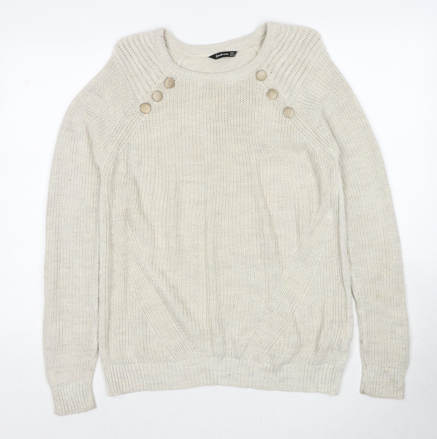 Stradivarius Womens Beige Round Neck Acrylic Pullover Jumper Size S