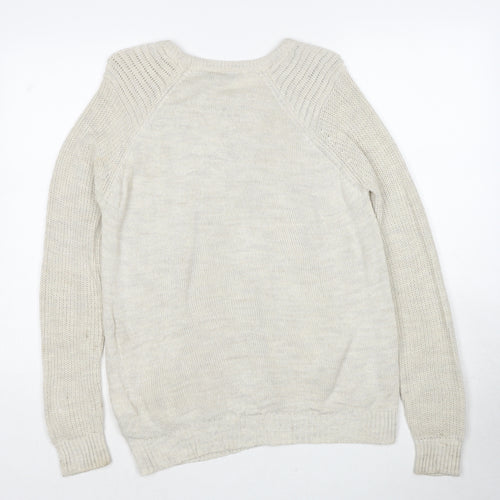 Stradivarius Womens Beige Round Neck Acrylic Pullover Jumper Size S