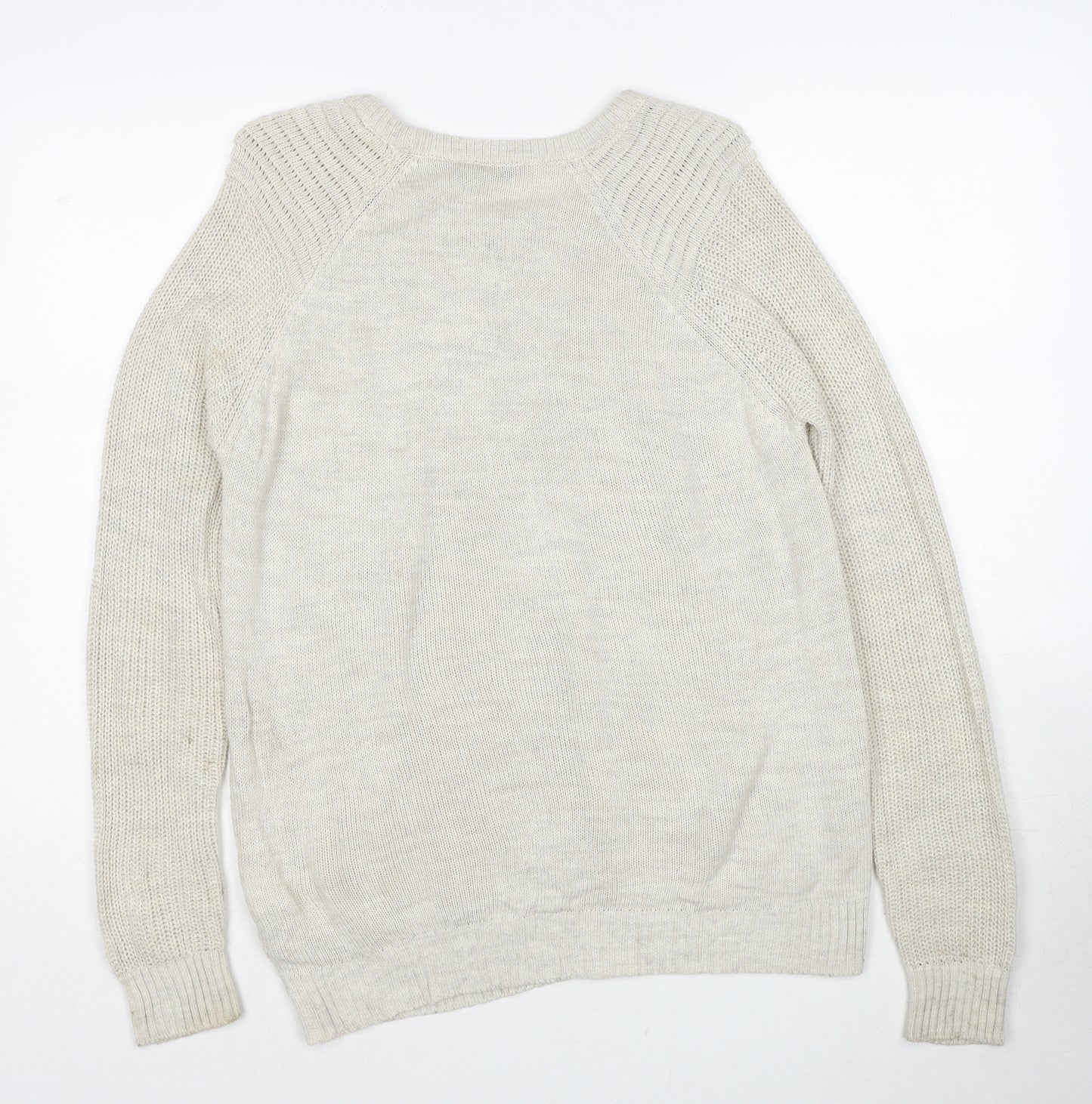 Stradivarius Womens Beige Round Neck Acrylic Pullover Jumper Size S
