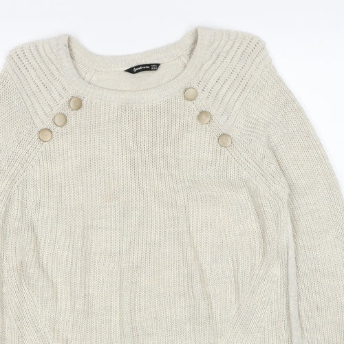 Stradivarius Womens Beige Round Neck Acrylic Pullover Jumper Size S