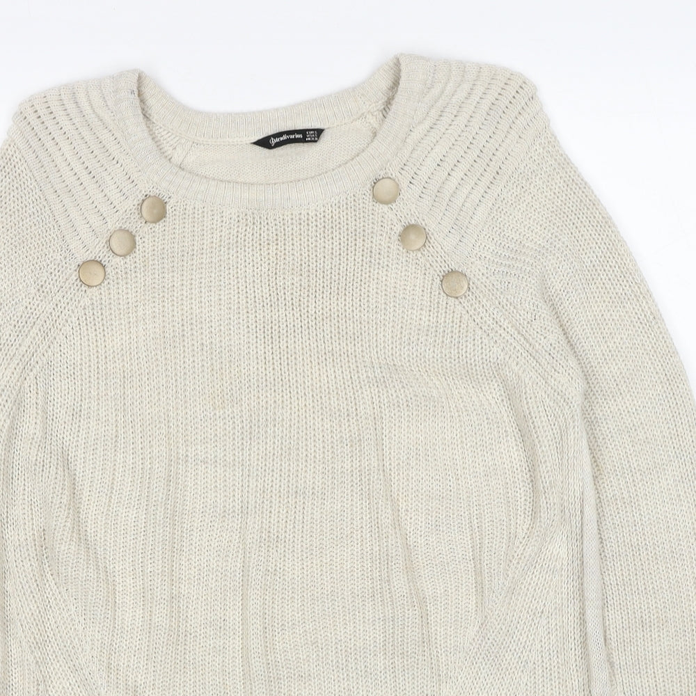 Stradivarius Womens Beige Round Neck Acrylic Pullover Jumper Size S