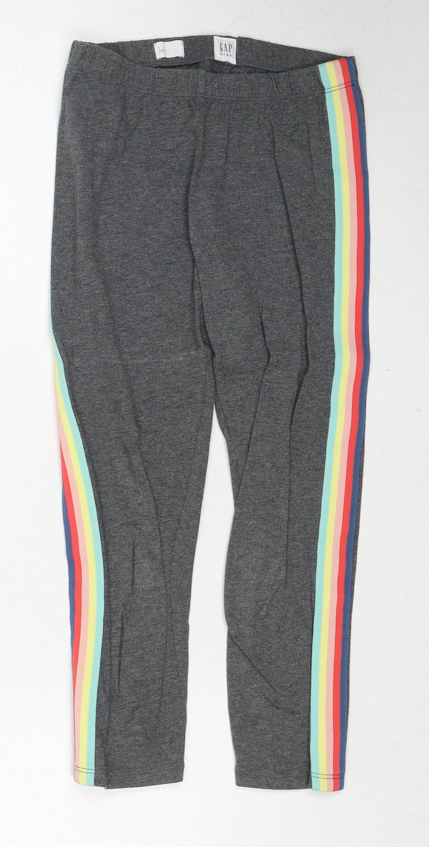 Gap Girls Grey Cotton Jogger Trousers Size 10 Years Regular Pullover - Side Stripe Detail Leggings