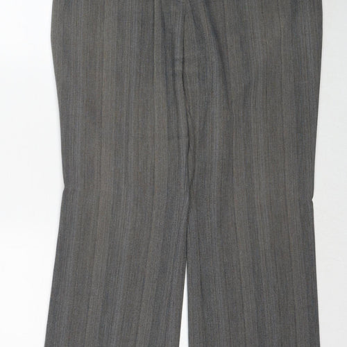Marks and Spencer Womens Grey Striped Polyester Trousers Size 16 Regular Zip