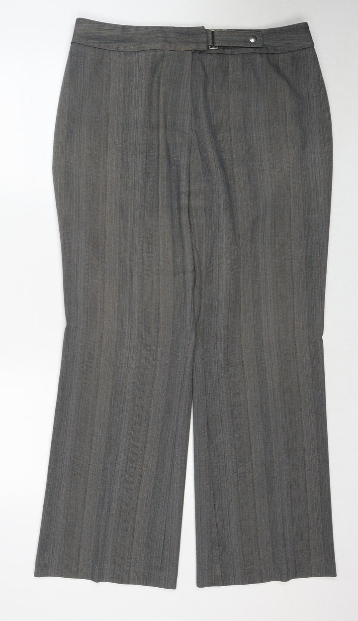 Marks and Spencer Womens Grey Striped Polyester Trousers Size 16 Regular Zip