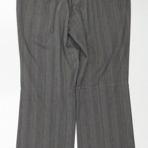 Marks and Spencer Womens Grey Striped Polyester Trousers Size 16 Regular Zip