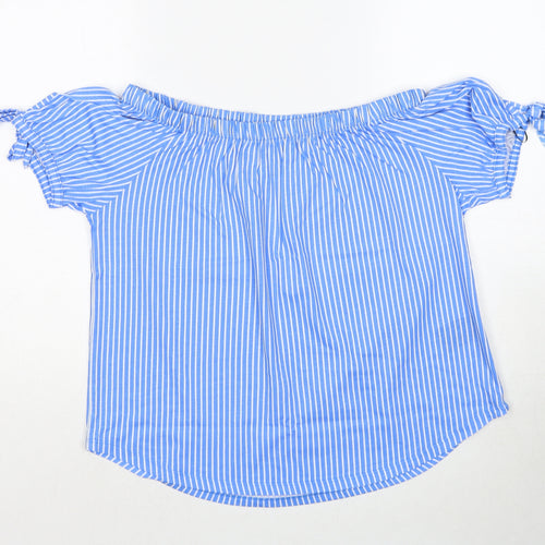 H&M Womens Blue Striped Cotton Basic Blouse Size XS Off the Shoulder