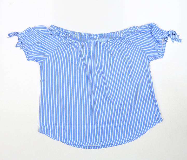 H&M Womens Blue Striped Cotton Basic Blouse Size XS Off the Shoulder