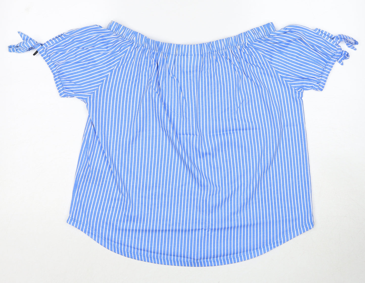 H&M Womens Blue Striped Cotton Basic Blouse Size XS Off the Shoulder