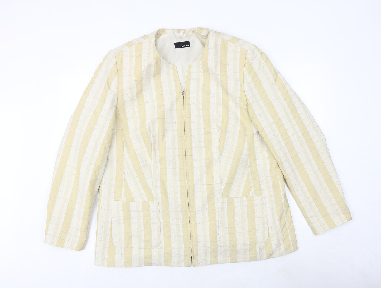 Andrea Womens Ivory Striped Jacket Size 20 Zip