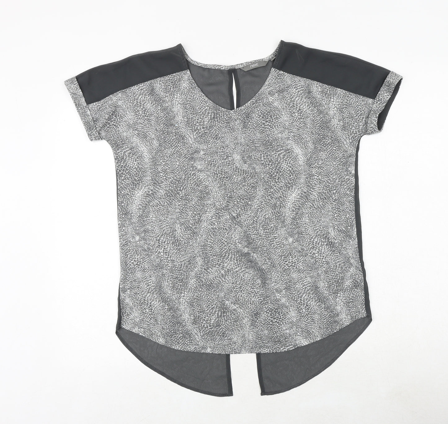 NEXT Womens Grey Geometric Polyester Basic Blouse Size 6 Round Neck