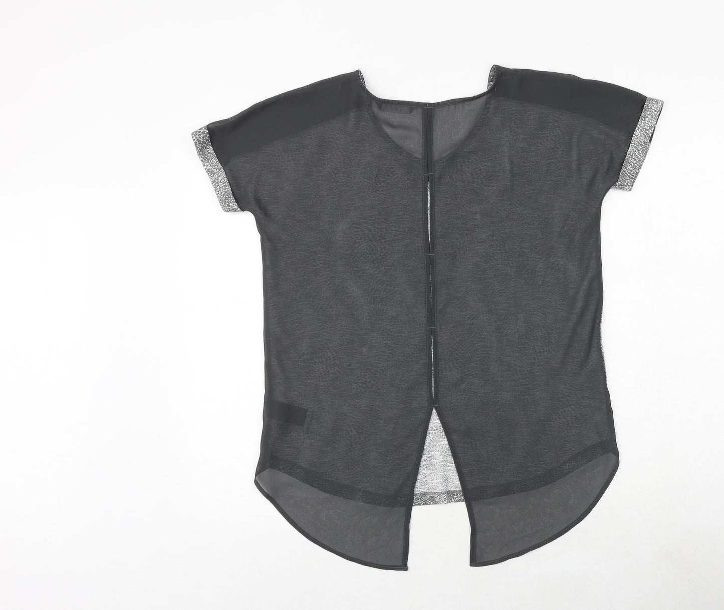 NEXT Womens Grey Geometric Polyester Basic Blouse Size 6 Round Neck