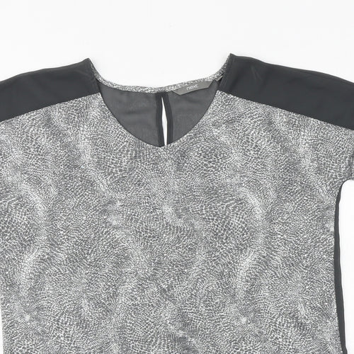 NEXT Womens Grey Geometric Polyester Basic Blouse Size 6 Round Neck