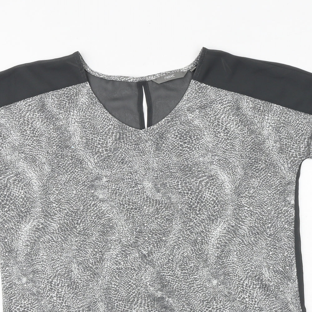 NEXT Womens Grey Geometric Polyester Basic Blouse Size 6 Round Neck