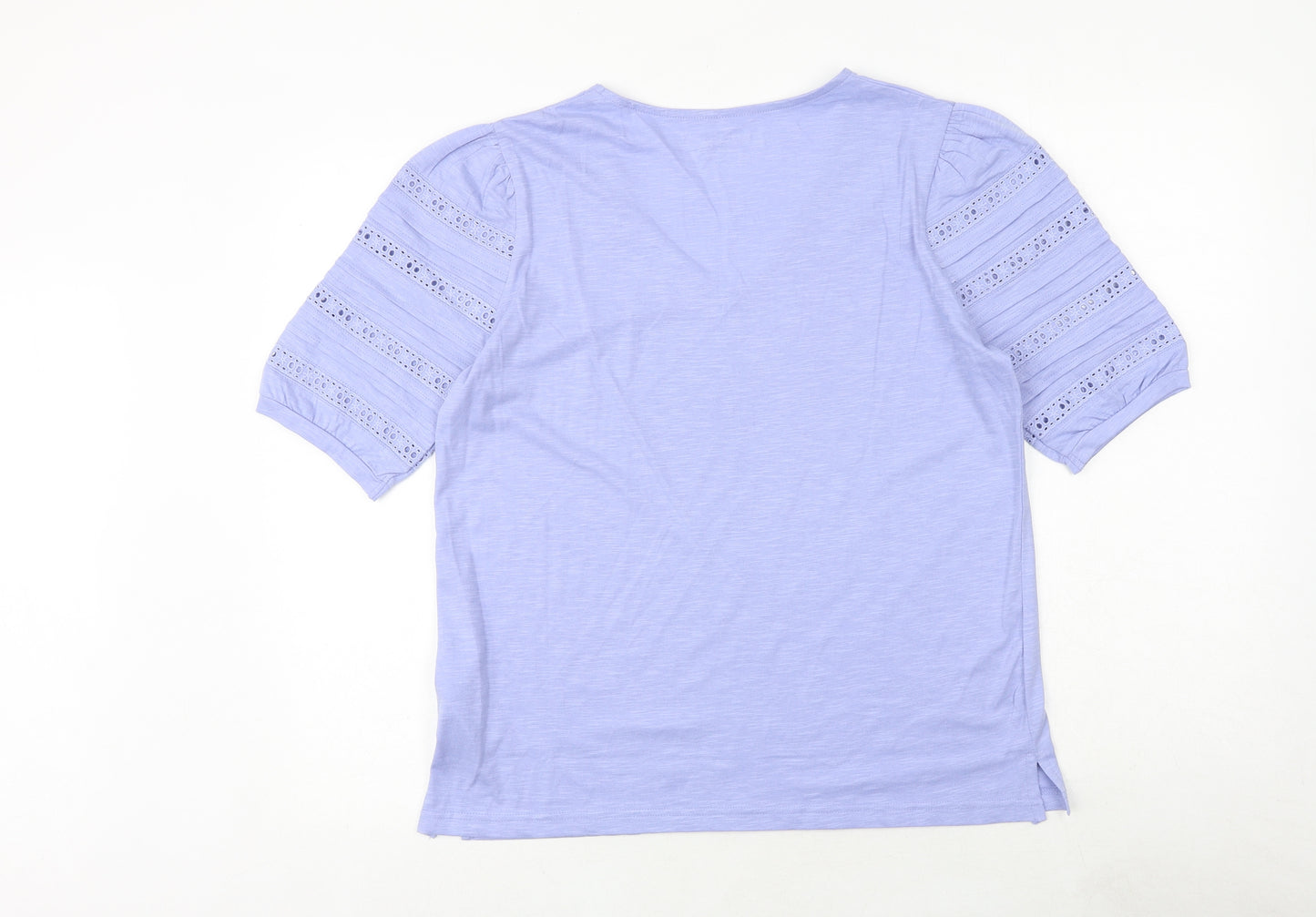 JD Williams Womens Purple 100% Cotton Basic T-Shirt Size 12 V-Neck - Broderie Anglaise