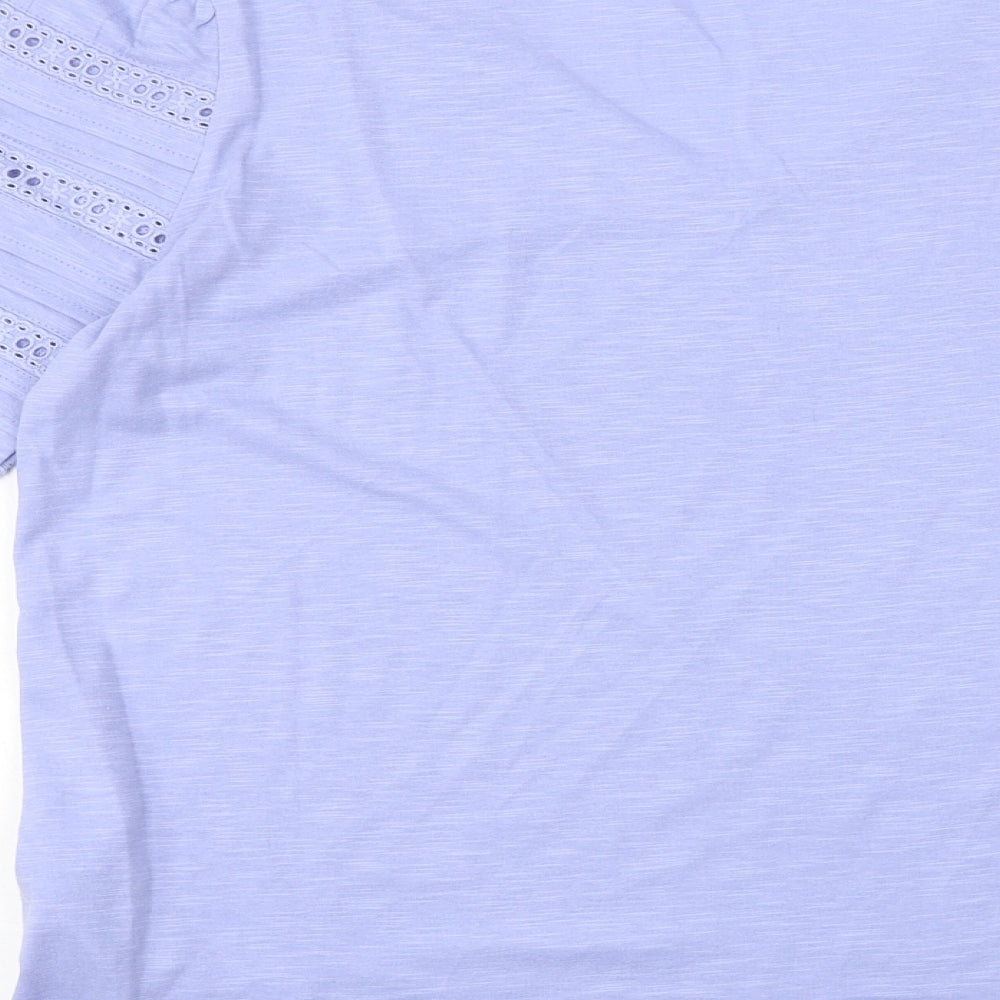 JD Williams Womens Purple 100% Cotton Basic T-Shirt Size 12 V-Neck - Broderie Anglaise