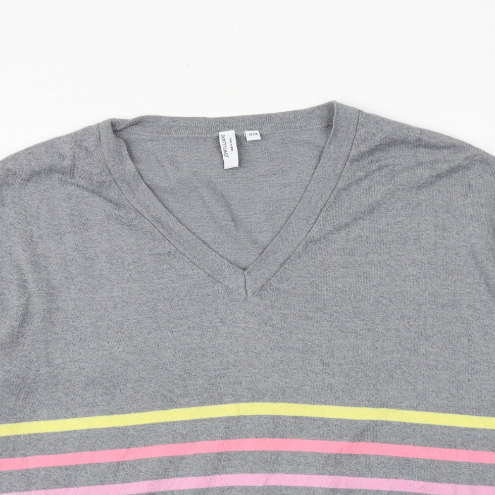 JD Williams Womens Grey V-Neck Striped 100% Cotton Pullover Jumper Size 14