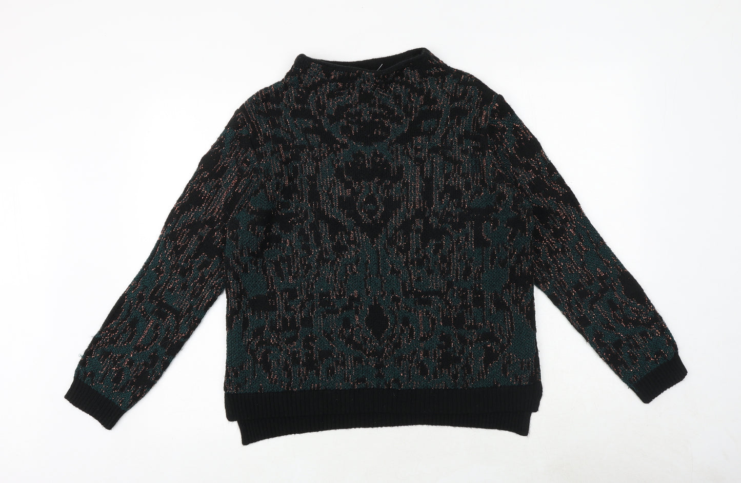 Marks and Spencer Womens Green Round Neck Geometric Acrylic Pullover Jumper Size 12