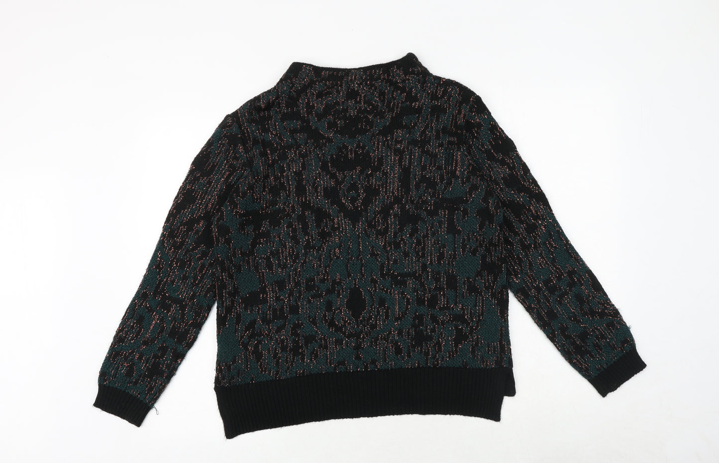 Marks and Spencer Womens Green Round Neck Geometric Acrylic Pullover Jumper Size 12