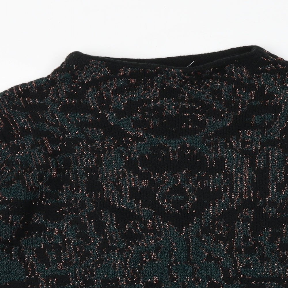 Marks and Spencer Womens Green Round Neck Geometric Acrylic Pullover Jumper Size 12