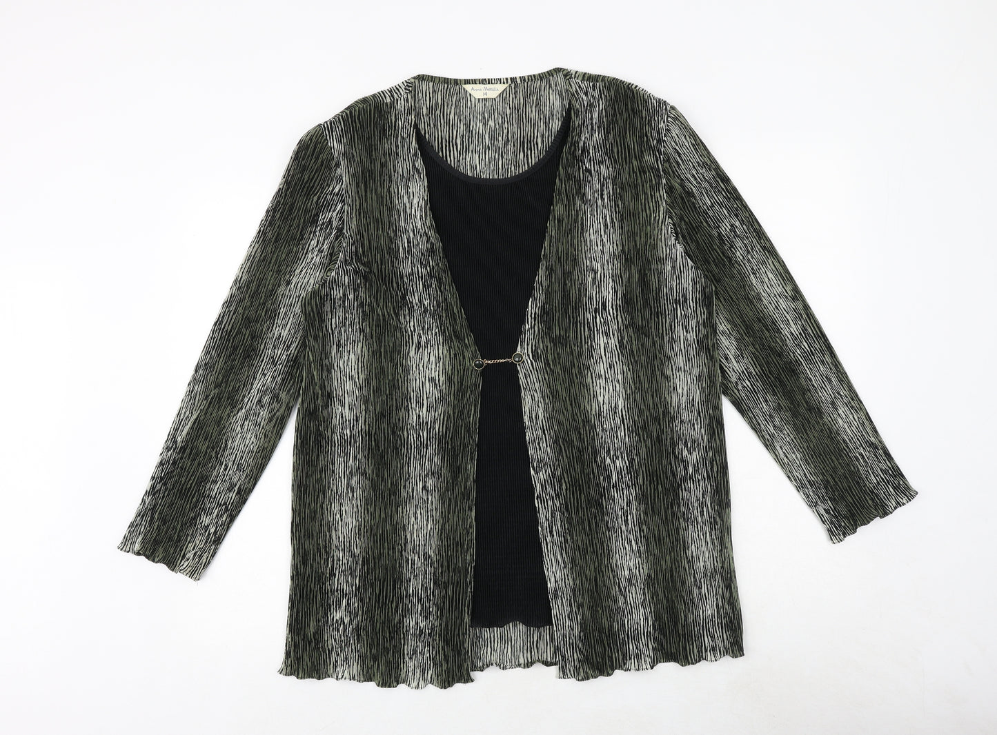 Anna Morelle Womens Green Geometric Polyester Basic Blouse Size M Round Neck