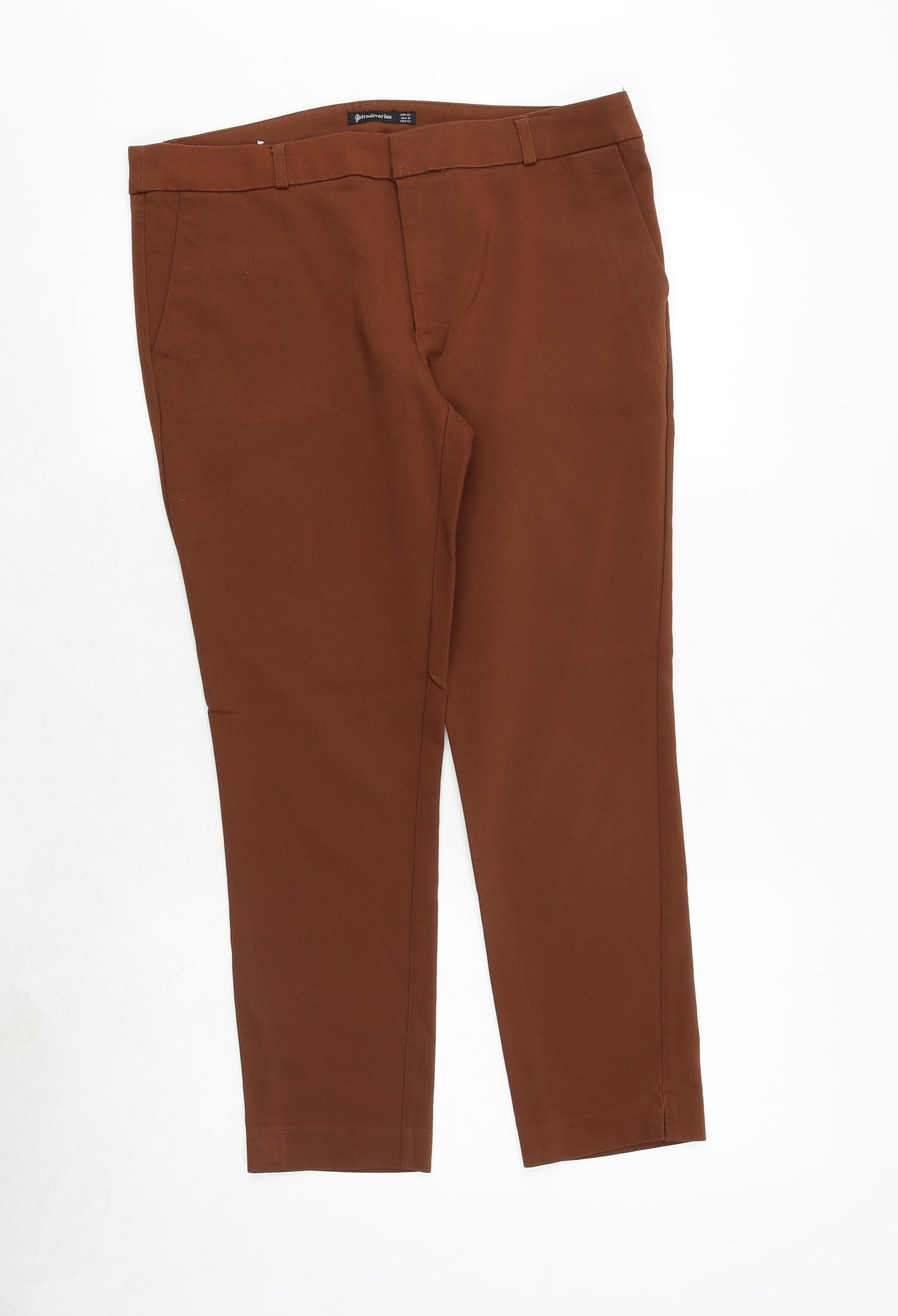 Stradivarius Womens Brown Cotton Chino Trousers Size 14 Regular Zip